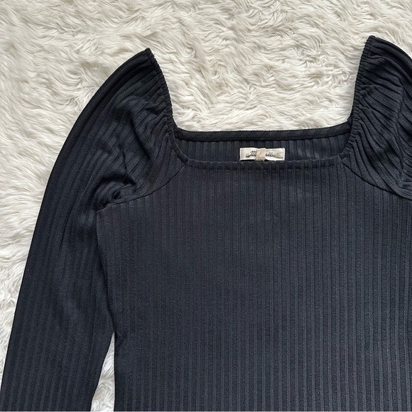 Madewell Top Ribbed Square-Neck Long-Sleeve Tee True Black M NWT New - Picture 6 of 12